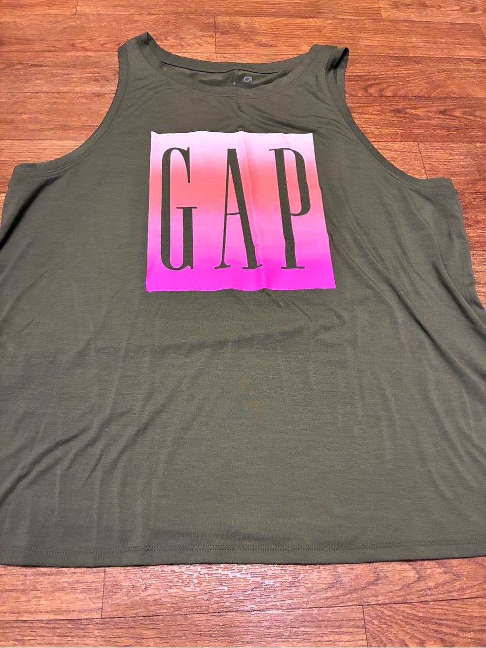 GAP Olive Tank with Pink Gradient Logo Size Large